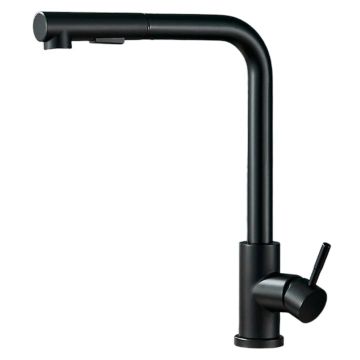 Baterie Chiuveta Bucatarie BisDesign , 2 Moduri de Curgere cu Dus Extractabil, Model Ergonomic, Finisaj Negru Mat, Dimensiune 36 cm