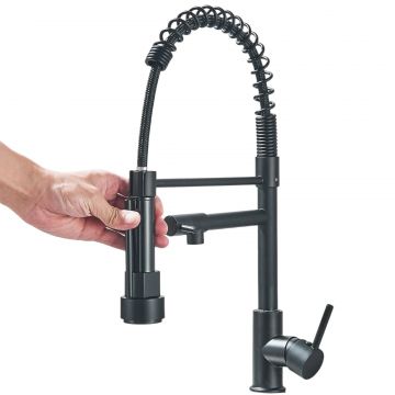 Baterie Chiuveta Bucatarie BisDesign , 2 Moduri de Curgere, Dus Extractabil Tip Profesional, Finisaj Negru Mat, Dimensiune 50 cm