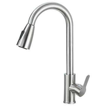 Baterie Chiuveta Bucatarie BisDesign , 3 Moduri de Curgere cu Dus Extractabil, Finisaj Crom Nickelat, Dimensiune 40 cm