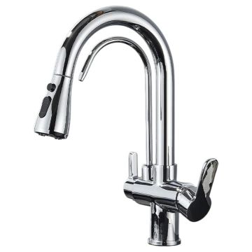 Baterie Chiuveta Bucatarie BisDesign , Functie Apa Filtrata, Dus Extractabil, 3 Functii de Curgere, Finisaj Crom Lucios, Dimensiune 41 cm