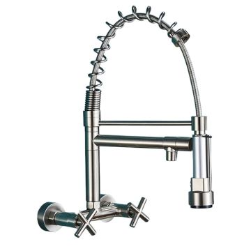 Baterie Chiuveta Bucatarie BisDesign , Montaj Perete cu 2 Moduri de Curgere, Dus Extractabil Tip Profesional, Finisaj Crom Nickelat, Dimensiune 44 cm