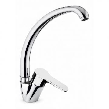 Baterie chiuveta bucatarie Remer, montaj pe chiuveta, pipa inalta si pivotanta, crom lucios, cartus ceramic, aerator, alama