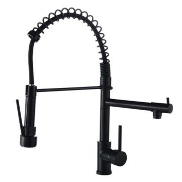 Baterie Sanitara Bucatarie,Doua Pipe Apa, Otel Inoxidabil - Black