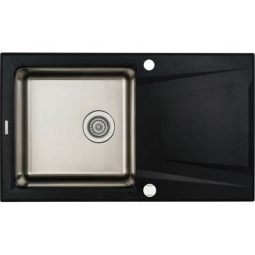 Chiuveta Deante Prime din granit negru, cu cuva din inox 86x50 cm