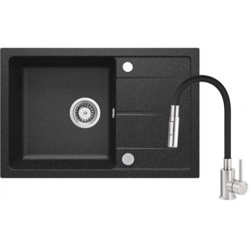 Chiuveta din granit cu baterie, 67x44x16.4 cm, grafit, Deante Leda