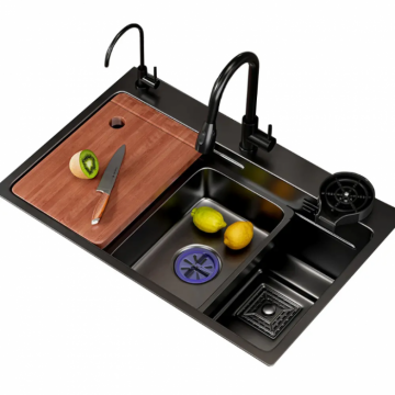Chiuveta Multifunctionala Sink SC035 Inox Display LED Baterie Extensibila Robinet Filtrare Apa Sistem Spalare Pahare Negru