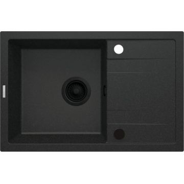 Ciuveta bucatarie, din granit, 67x44 cm, cu picurator, grafit metalic, Deante Corio