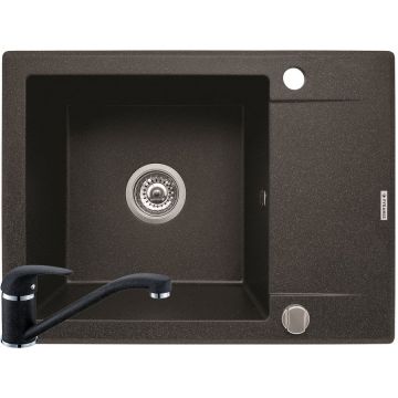 Pachet chiuveta granit KORFU 62x46 1B1D + Baterie ASALIA Negru