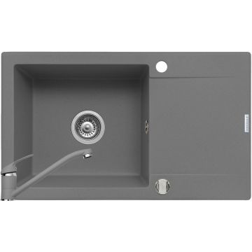 Pachet chiuveta granit KORFU 78x46 1B 1D + Baterie ASALIA Gri