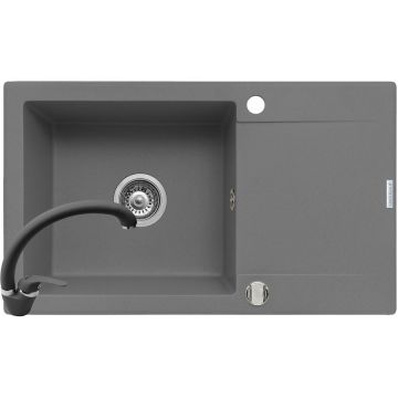 Pachet chiuveta granit KORFU 78x46 1B 1D + Baterie OSSIA Gri