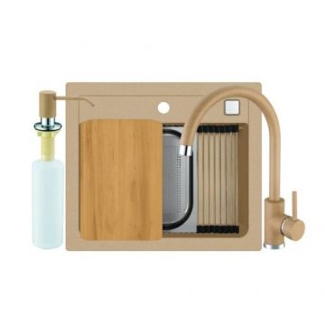 Set chiuveta Alveus Atrox 30 cu baterie Jana G55 bej, cu accesorii - Dimensiune 59x50x19.5 cm