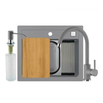 Set chiuveta Alveus Atrox 30 cu baterie Jana G81 gri, cu accesorii - Dimensiune 59x50x19.5 cm