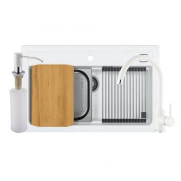 Set chiuveta Alveus Atrox 40 cu baterie Jana G11 alb si accesorii - Dimensiune 79x50 cm