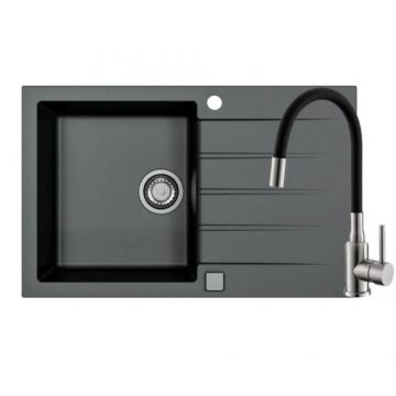 Set chiuveta Alveus Cadit 20 cu baterie Flexa, negru satin - Dimensiune 37.5x 42.5x19.8 cm