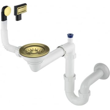 Sifon pentru chiuveta din granit cu 1 cuva, auriu periat, Deante Space-Saver