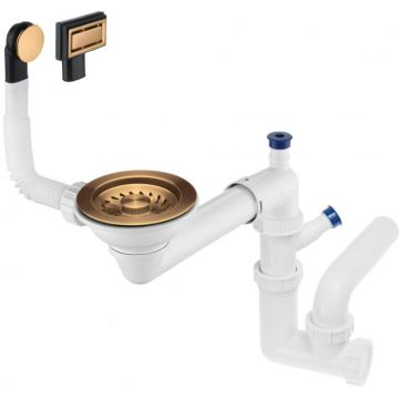 Sifon pentru chiuveta din granit cu 1 cuva, bronz periat, Deante Space-Saver