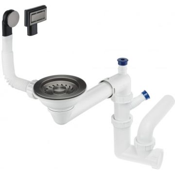 Sifon pentru chiuveta din granit cu 1 cuva, titan, Deante Space-Saver