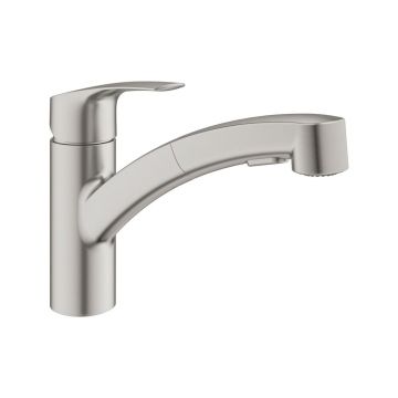 Baterie bucatarie cu dus extractibil Grohe Eurosmart Supersteel mat