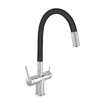 Baterie bucatarie cu pipa flexibila Ferro Filtrata compatibila cu sistem filtrare finisaj crom-negru