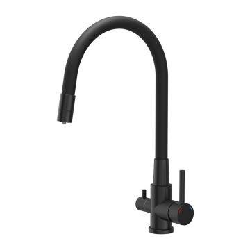 Baterie bucatarie cu pipa flexibila Quadron Pop Agnes finisaj negru carbon