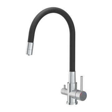 Baterie bucatarie cu pipa flexibila Quadron Pop Agnes finisaj negru - inox