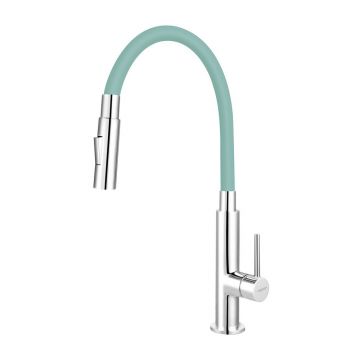 Baterie bucatarie Ferro Zumba Slim 2F menta cu pipa flexibila