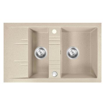 Chiuveta compozit Ferro Mezzo II reversibila 78x48 cm bej nisip