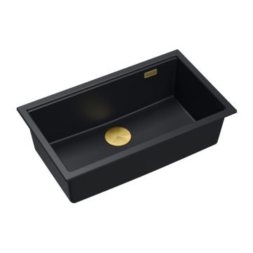 Chiuveta compozit incastrata Quadron Logan 110 negru carbon - auriu 76x44 cm