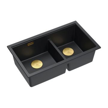 Chiuveta compozit incastrata Quadron Logan 120 negru carbon - auriu 76x45 cm