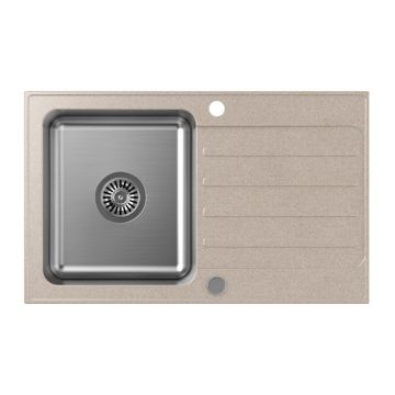 Chiuveta compozit incastrata Quadron Pop Kenneth 111 finisaj inox - bej 78x48 cm
