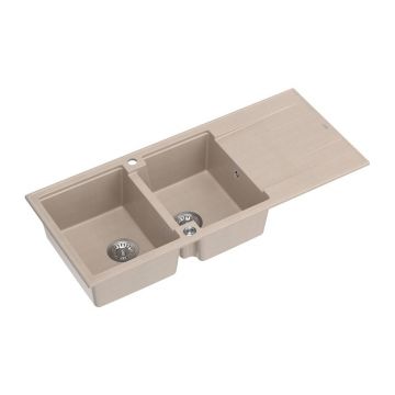 Chiuveta compozit incastrata Quadron Unique Evan 121 bej - inox 116x50 cm