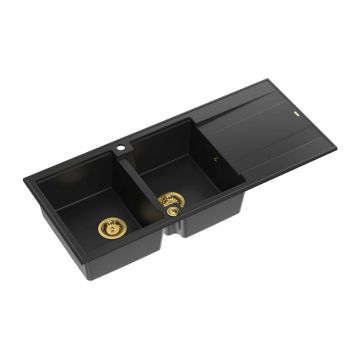 Chiuveta compozit incastrata Quadron Unique Evan 121 negru carbon - auriu 116x50 cm