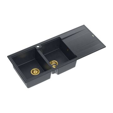 Chiuveta compozit incastrata Quadron Unique Evan 121 negru diamant - auriu 116x50 cm