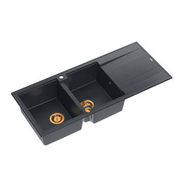 Chiuveta compozit incastrata Quadron Unique Evan 121 negru diamant - cupru 116x50 cm