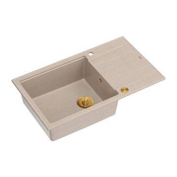 Chiuveta compozit incastrata Quadron Unique Evan 136 XL bej - auriu 86x50 cm