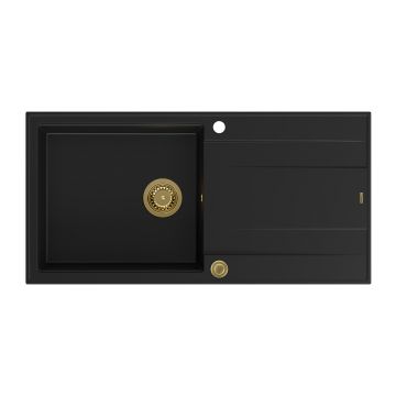 Chiuveta compozit incastrata Quadron Unique Evan 146 XL negru carbon - auriu  100x50 cm