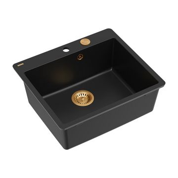 Chiuveta compozit Quadron Unique Morgan 110 negru carbon - cupru 57x50 cm