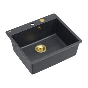 Chiuveta compozit Quadron Unique Morgan 110 negru diamant - auriu 57x50 cm
