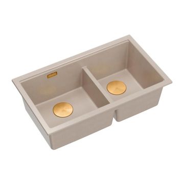 Chiuveta compozit sub blat Quadron Logan 120 bej - cupru 76x45 cm