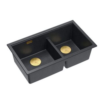 Chiuveta compozit sub blat Quadron Logan 120 negru diamant - auriu 76x45 cm