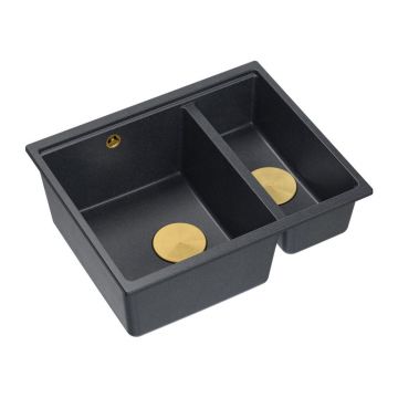 Chiuveta compozit sub blat Quadron Logan 150 negru diamant - auriu 56x46 cm