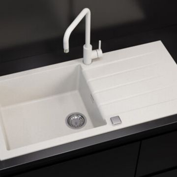 Set chiuveta bucatarie Alveus Cadit 50 alb 100x50 cm si baterie Kati monocomanda