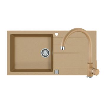 Set chiuveta bucatarie Alveus Cadit 50 bej 100x50 cm si baterie Kati monocomanda