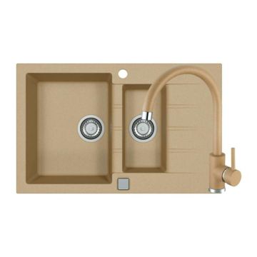 Set chiuveta bucatarie Alveus Cadit 70 bej 79x50 cm si baterie Kati monocomanda