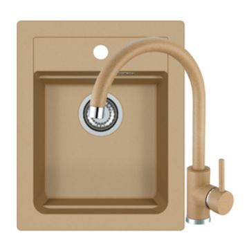 Set chiuveta bucatarie compozit Alveus Atrox 10 bej 40x50 cm si baterie Kati