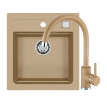 Set chiuveta bucatarie compozit Alveus Atrox 20 bej 47x50 cm si baterie Kati