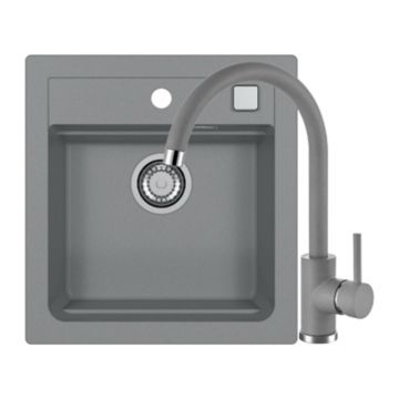 Set chiuveta bucatarie compozit Alveus Atrox 20 gri 47x50 cm si baterie Kati