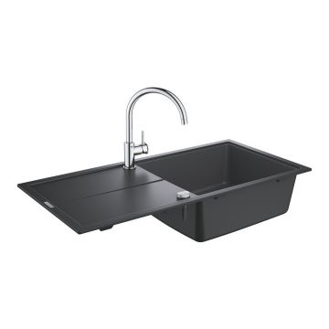 Set chiuveta compozit Grohe K400 60 cm negru si baterie BauClassic
