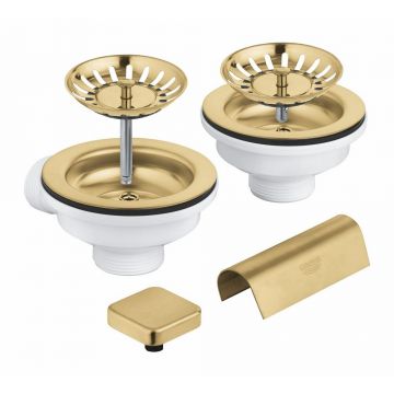 Set de scurgere cu ornament butoane pentru chiuveta dubla Grohe auriu mat 40999GN0