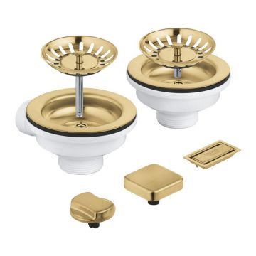Set de scurgere cu ornament butoane pentru chiuveta dubla Grohe auriu mat